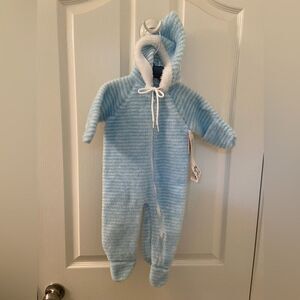 Vintage Bundles by Sterncraft Hooded Pram Suit Blue Striped USA Size Medium NWT